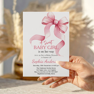 Elegante invitación Baby Shower de color rosa para