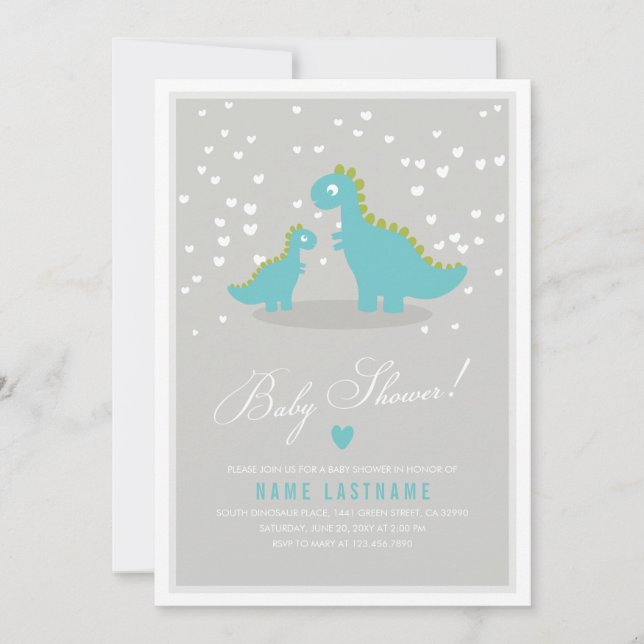 Elegante invitación Baby Shower de dinosaurios de  (Anverso)