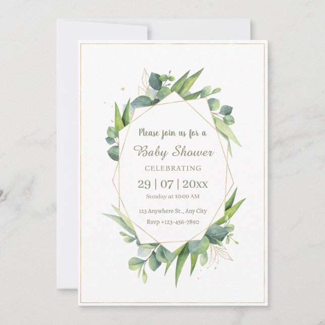 Elegante invitación Baby Shower de Eucalipto de Or (Anverso)