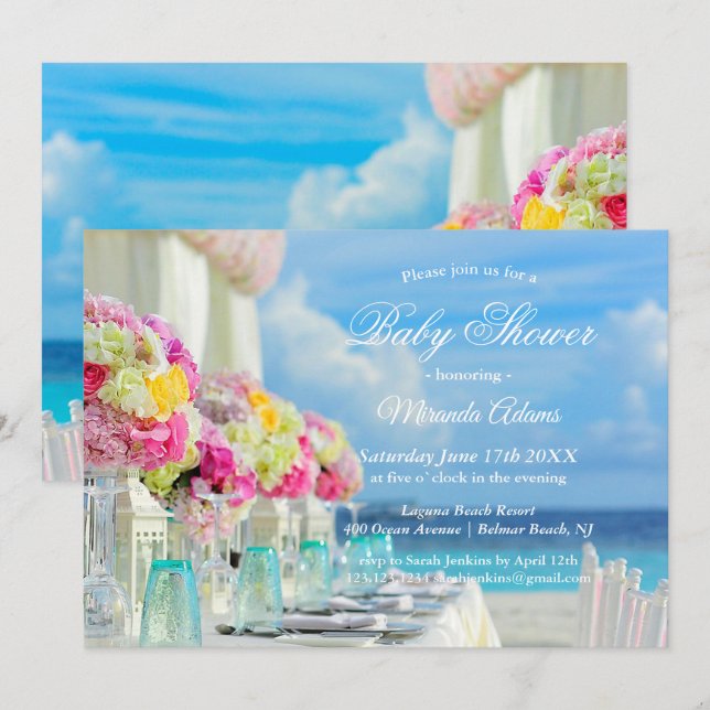 Elegante Invitación Baby Shower de Floral Ocean Be (Anverso / Reverso)