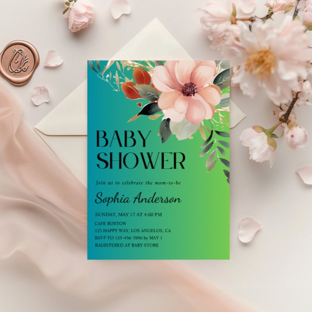 Elegante Invitación Baby Shower de gradiente flora (Subido por el creador)
