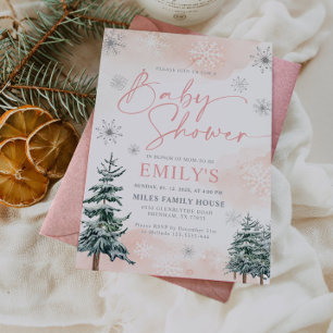 Elegante Invitación Baby Shower de Invierno Rosa