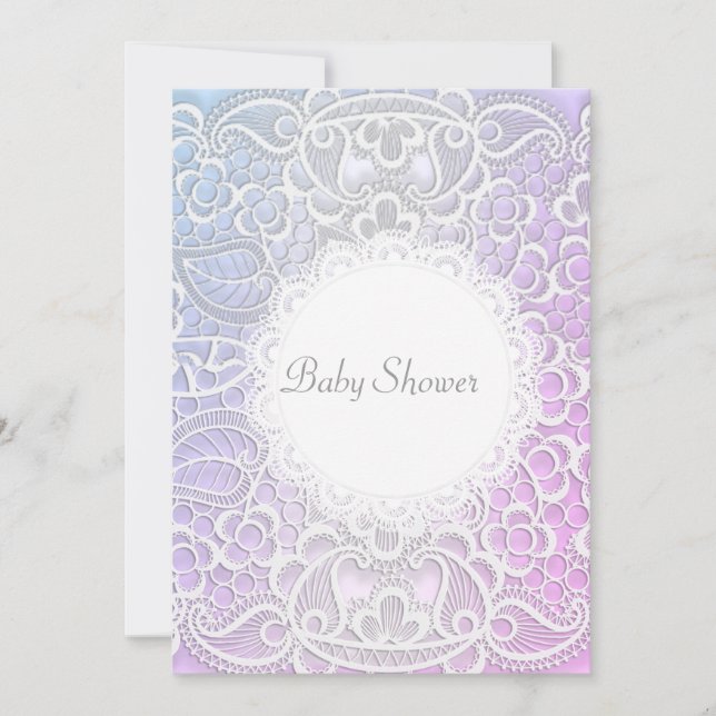 ELEGANTE INVITACIÓN BABY SHOWER DE LACE Púrpura Ro (Anverso)