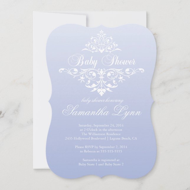 Elegante Invitación Baby Shower de Lavanda Ombre (Anverso)