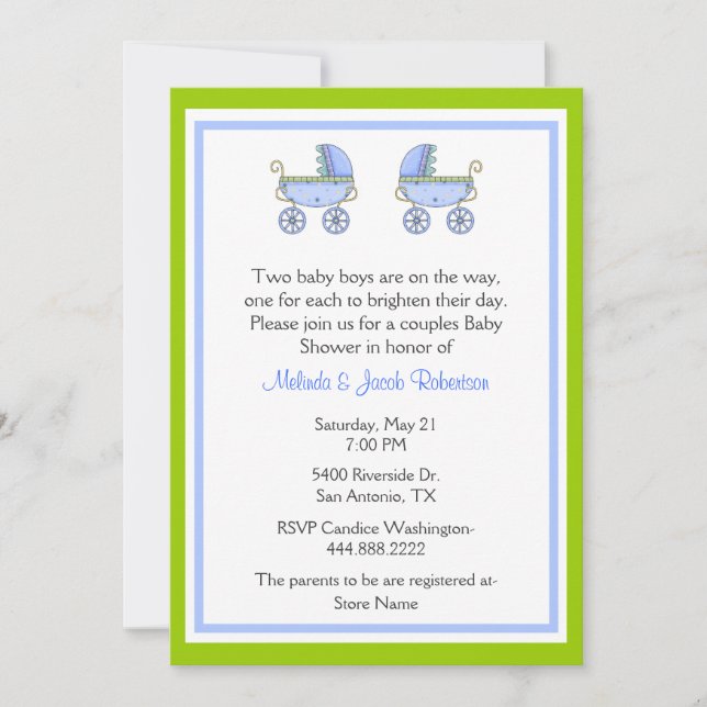 Elegante invitación Baby Shower de parejas de niño (Anverso)