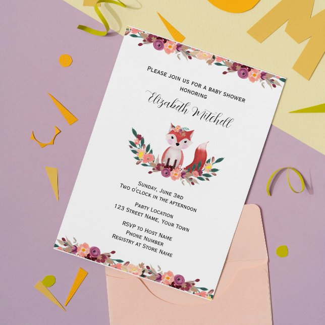 Elegante Invitación Baby Shower de Woodland Fox (Subido por el creador)