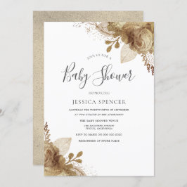 Elegante Invitación Baby Shower floral neutra dora