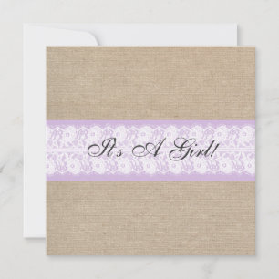 Elegante invitación Baby Shower morado de encaje b