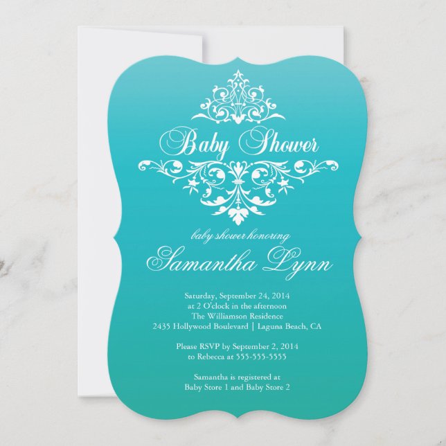 Elegante invitación Baby Shower turquesa de color  (Anverso)
