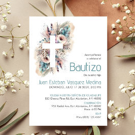 Elegante Invitación Bautizo Flores Blancas Bautism