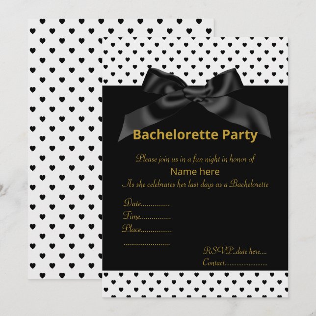 ELEGANTE INVITACIÓN BLANCA NEGRA DE BACHELORETTE (Anverso / Reverso)
