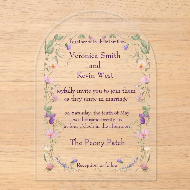 Elegante Invitación Boda acrílico transparente (Anverso)