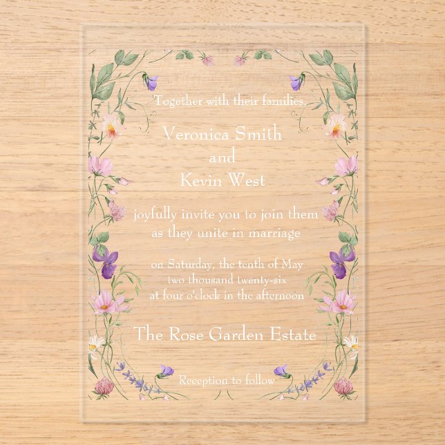 Elegante Invitación Boda acrílico transparente (Anverso)