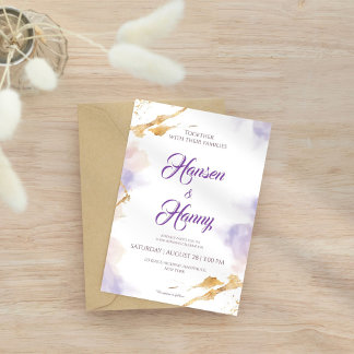 Elegante Invitación Boda de color oro y morado