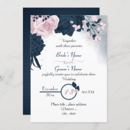 elegante invitación boda de flores azul marino y r