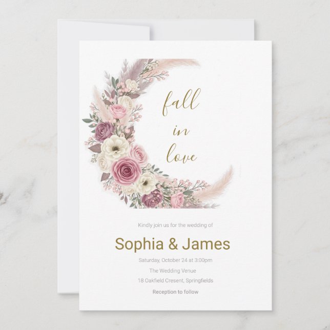 Elegante Invitación Boda de flores rosadas de Rubo (Anverso)