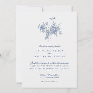 Elegante invitación Boda de jouy floral azul vinta