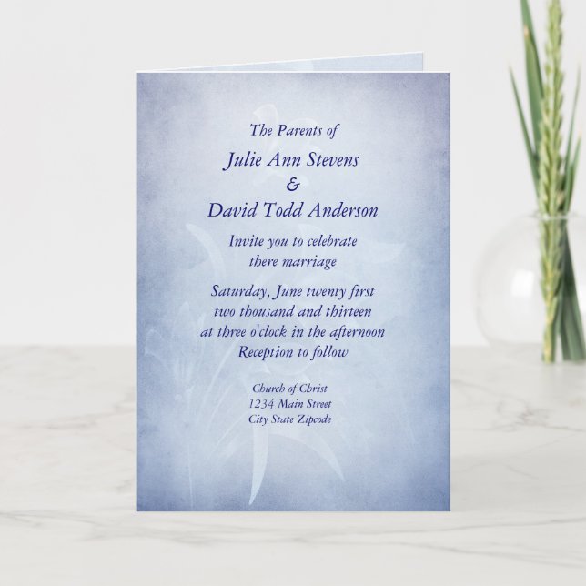 Elegante invitación Boda de piso azul (Anverso)