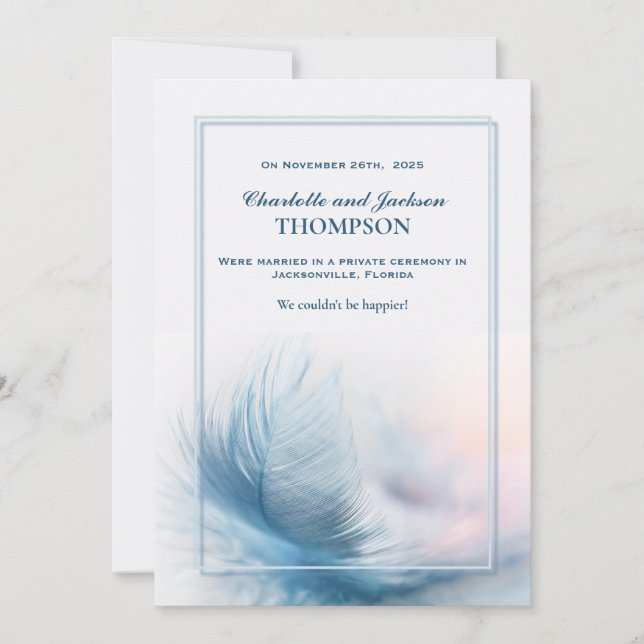 Elegante Invitación Boda de plumas azul turquesa (Anverso)