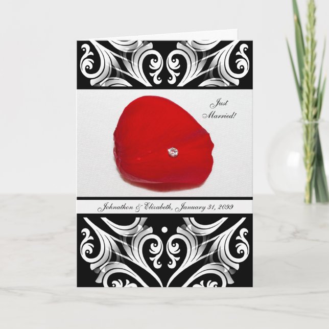 Elegante Invitación Boda de Rosa rojo y negro (Anverso)