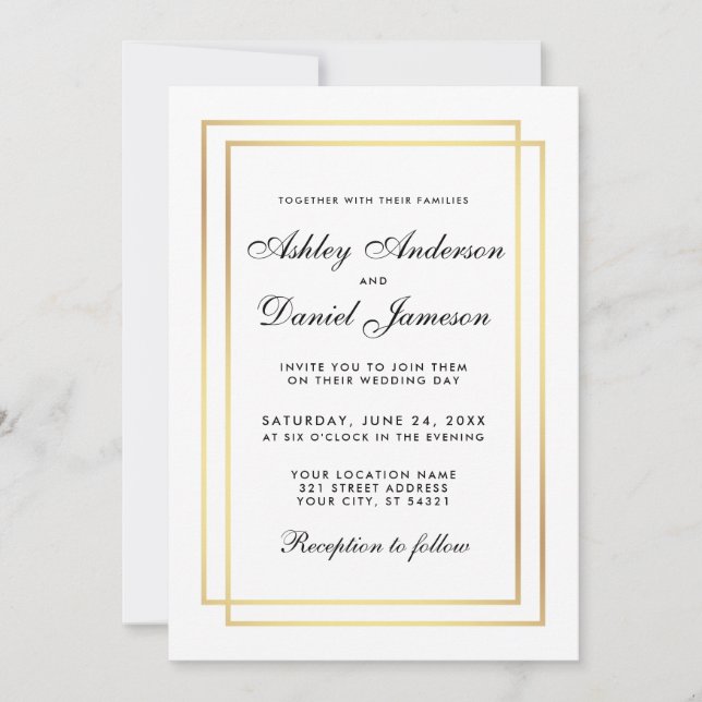 Elegante invitación Boda moderna en blanco y negro (Anverso)