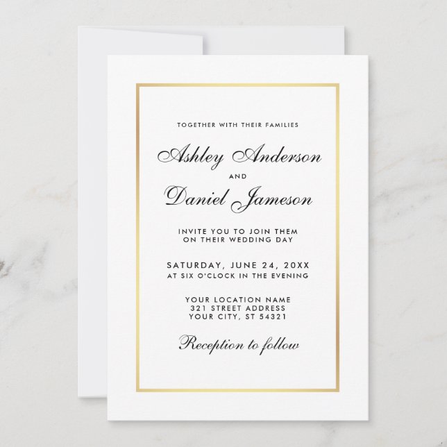 Elegante invitación Boda moderna en blanco y negro (Anverso)