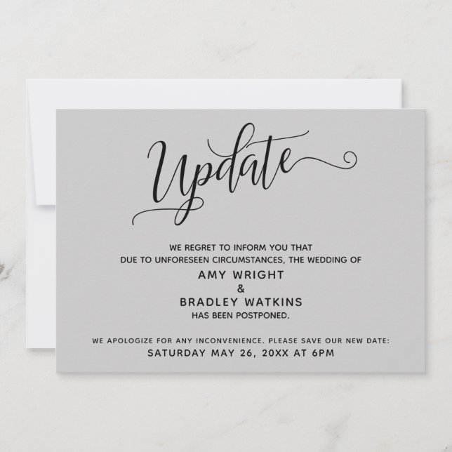 Elegante Invitación Boda posponeada gris (Anverso)