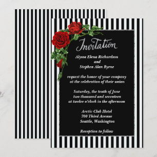 Elegante invitación Boda rosa roja y negra