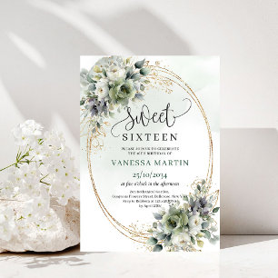 Elegante Invitación Boho Sweet Sixteen con Verde y