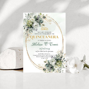 Elegante Invitación Botánica Boho Quinceañera con