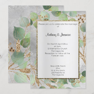 ELEGANTE INVITACIÓN BOTÁNICA DE MÁRMOL DE ORO DE P
