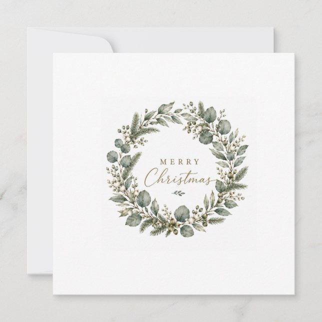 Elegante Invitación Botánica de Navidad con Eucali (Anverso)