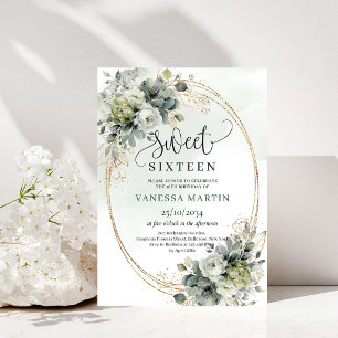 Elegante Invitación Botánica Dulces 16 Verde Oro