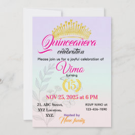 Elegante Invitación Botánica en Pastel para Quince