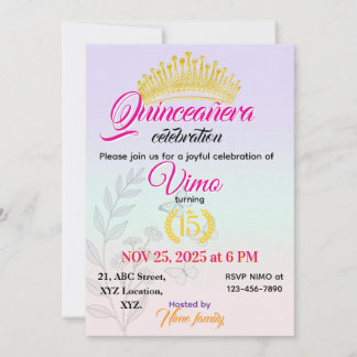 Elegante Invitación Botánica en Pastel para Quince