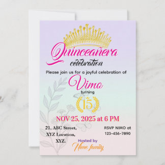 Elegante Invitación Botánica en Pastel para Quince