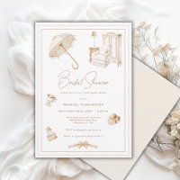 Elegante Invitación Bridal Neutra con Paraguas