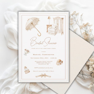 Elegante Invitación Bridal Neutra con Paraguas
