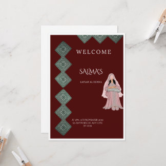 Elegante invitación Burgundy y Rosa Laylat al Henn