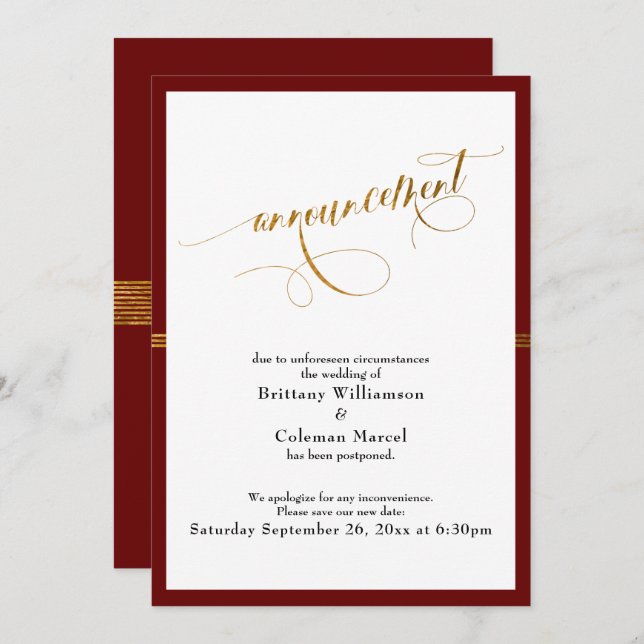 Elegante Invitación Burgundy y Tarjeta de raya de  (Anverso / Reverso)