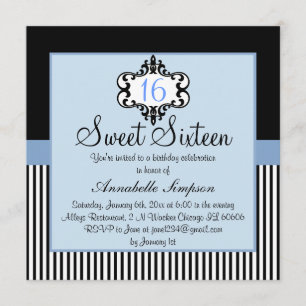 Elegante Invitación Chic Azul y Negro para Cumplea