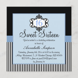 Elegante Invitación Chic Azul y Negro para Cumplea