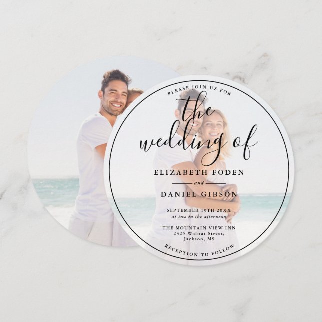 Elegante Invitación Circular de Boda con Foto (Anverso / Reverso)