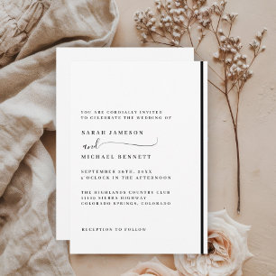 Elegante invitación clásica a la boda blanca y neg