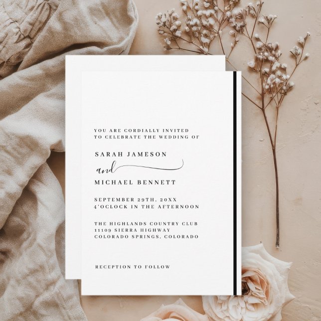 Elegante invitación clásica a la boda blanca y neg (Subido por el creador)