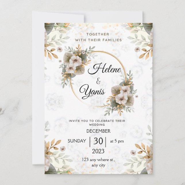 Elegante Invitación clásica a la boda floral (Anverso)