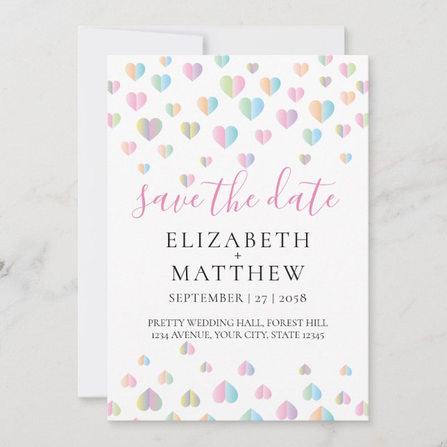 Elegante Invitación Colorful Heart Speckles Design (Anverso)