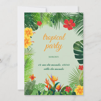 Elegante invitación con un tema tropical en colore