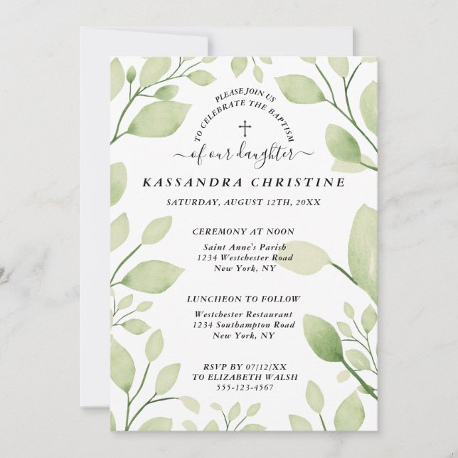 Elegante Invitación cristiana de la Cruz Verde (Anverso)