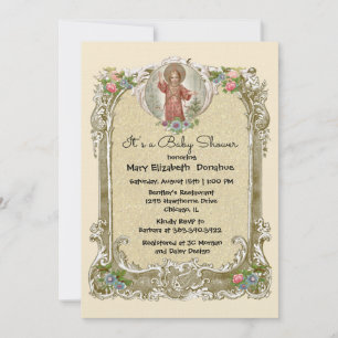 Elegante invitación cristiana floral a Baby Shower